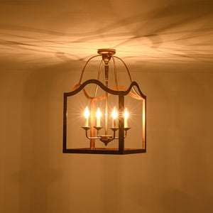 LightFixturesUSA - 4 - light Antique Bronze Candle Square Lantern Semi Flush - Ceiling Light - 15 in - 