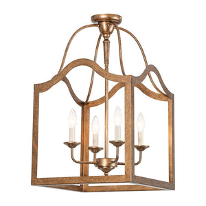 LightFixturesUSA - 4 - light Antique Bronze Candle Square Lantern Semi Flush - Ceiling Light - 15 in - 