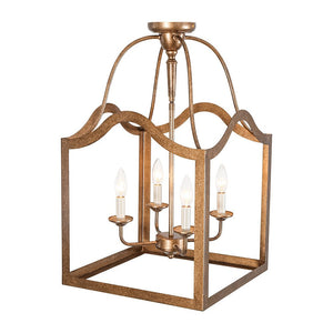 LightFixturesUSA - 4 - light Antique Bronze Candle Square Lantern Semi Flush - Ceiling Light - 15 in - 