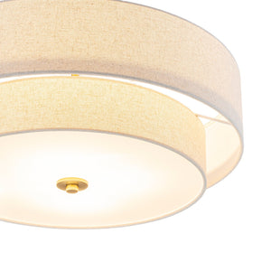 LightFixturesUSA-4-Light Beige Linen Round Tiered Drum Cage Lantern Pendant-Chandelier-22 in-