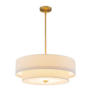 LightFixturesUSA-4-Light Beige Linen Round Tiered Drum Cage Lantern Pendant-Chandelier-22 in-