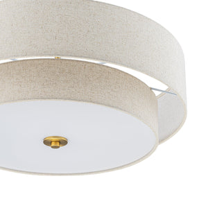 LightFixturesUSA-4-Light Beige Linen Round Tiered Drum Cage Lantern Pendant-Chandelier-22 in-