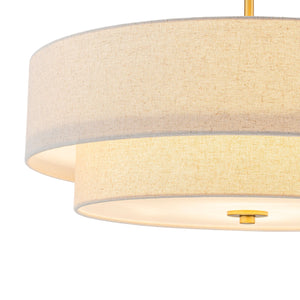 LightFixturesUSA-4-Light Beige Linen Round Tiered Drum Cage Lantern Pendant-Chandelier-22 in-