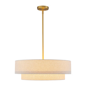 LightFixturesUSA-4-Light Beige Linen Round Tiered Drum Cage Lantern Pendant-Chandelier-22 in-