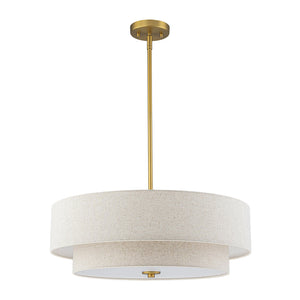 LightFixturesUSA-4-Light Beige Linen Round Tiered Drum Cage Lantern Pendant-Chandelier-22 in-