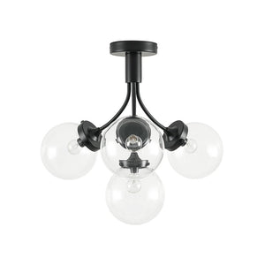 LightFixturesUSA - 4 - Light Bloom Clear Glass Globe Semi Flush Mount - Ceiling Light - Black - 
