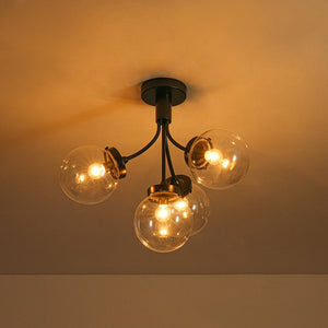 LightFixturesUSA - 4 - Light Bloom Clear Glass Globe Semi Flush Mount - Ceiling Light - Black - 