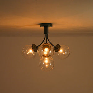 LightFixturesUSA - 4 - Light Bloom Clear Glass Globe Semi Flush Mount - Ceiling Light - Black - 