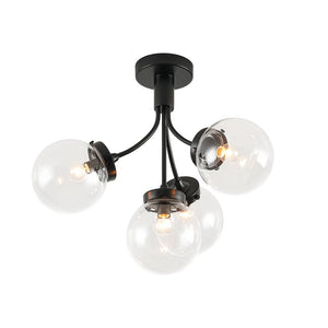 LightFixturesUSA - 4 - Light Bloom Clear Glass Globe Semi Flush Mount - Ceiling Light - Black - 