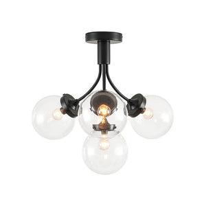LightFixturesUSA - 4 - Light Bloom Clear Glass Globe Semi Flush Mount - Ceiling Light - Black - 