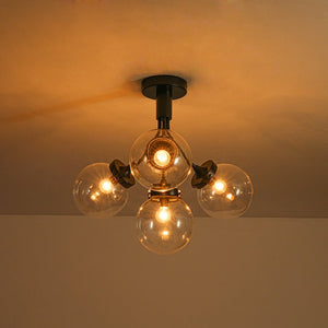 LightFixturesUSA - 4 - Light Bloom Clear Glass Globe Semi Flush Mount - Ceiling Light - Black - 