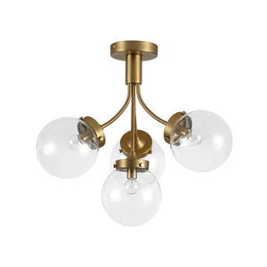 LightFixturesUSA - 4 - Light Bloom Clear Glass Globe Semi Flush Mount - Ceiling Light - Brass - 