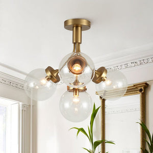 LightFixturesUSA - 4 - Light Bloom Clear Glass Globe Semi Flush Mount - Ceiling Light - Brass - 