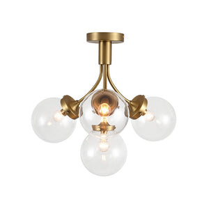 LightFixturesUSA - 4 - Light Bloom Clear Glass Globe Semi Flush Mount - Ceiling Light - Brass - 