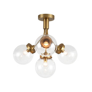 LightFixturesUSA - 4 - Light Bloom Clear Glass Globe Semi Flush Mount - Ceiling Light - Brass - 