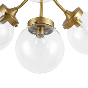 LightFixturesUSA - 4 - Light Bloom Clear Glass Globe Semi Flush Mount - Ceiling Light - Brass - 