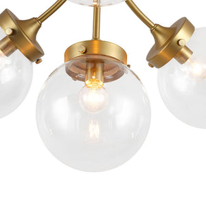 LightFixturesUSA - 4 - Light Bloom Clear Glass Globe Semi Flush Mount - Ceiling Light - Brass - 
