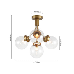 LightFixturesUSA - 4 - Light Bloom Clear Glass Globe Semi Flush Mount - Ceiling Light - Brass - 