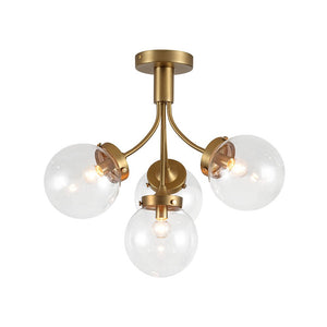 LightFixturesUSA - 4 - Light Bloom Clear Glass Globe Semi Flush Mount - Ceiling Light - Brass - 