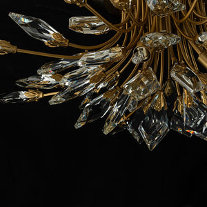 LightFixturesUSA-4-Light Bloom Crystal Leaf Semi Flush Mount Light-Ceiling Light-Nickel-