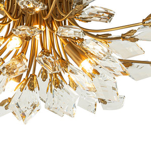 LightFixturesUSA-4-Light Bloom Crystal Leaf Semi Flush Mount Light-Ceiling Light-Nickel-