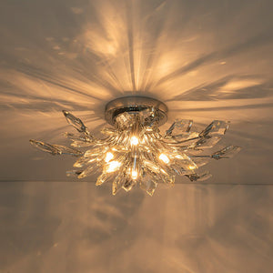 LightFixturesUSA-4-Light Bloom Crystal Leaf Semi Flush Mount Light-Ceiling Light-Nickel-