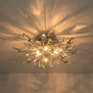 LightFixturesUSA-4-Light Bloom Crystal Leaf Semi Flush Mount Light-Ceiling Light-Nickel-