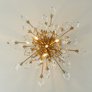 LightFixturesUSA-4-Light Bloom Crystal Leaf Semi Flush Mount Light-Ceiling Light-Nickel-