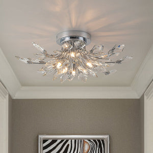 LightFixturesUSA-4-Light Bloom Crystal Leaf Semi Flush Mount Light-Ceiling Light-Nickel-