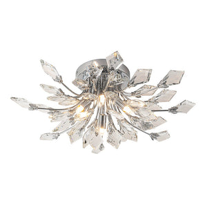 LightFixturesUSA-4-Light Bloom Crystal Leaf Semi Flush Mount Light-Ceiling Light-Nickel-
