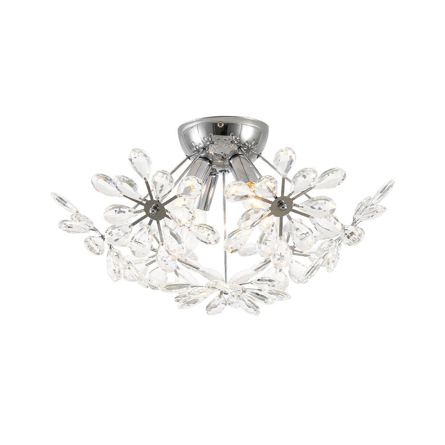 LightFixturesUSA - 4 - Light Bloom Dandelion Crystal Sputnik Semi Flush Mount - Ceiling Light - Chrome - 