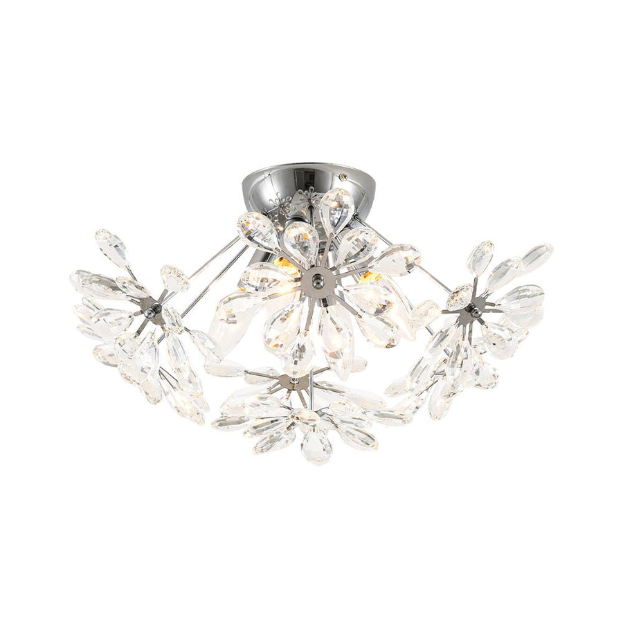 LightFixturesUSA - 4 - Light Bloom Dandelion Crystal Sputnik Semi Flush Mount - Ceiling Light - Chrome - 