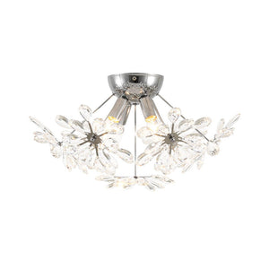 LightFixturesUSA - 4 - Light Bloom Dandelion Crystal Sputnik Semi Flush Mount - Ceiling Light - Chrome - 