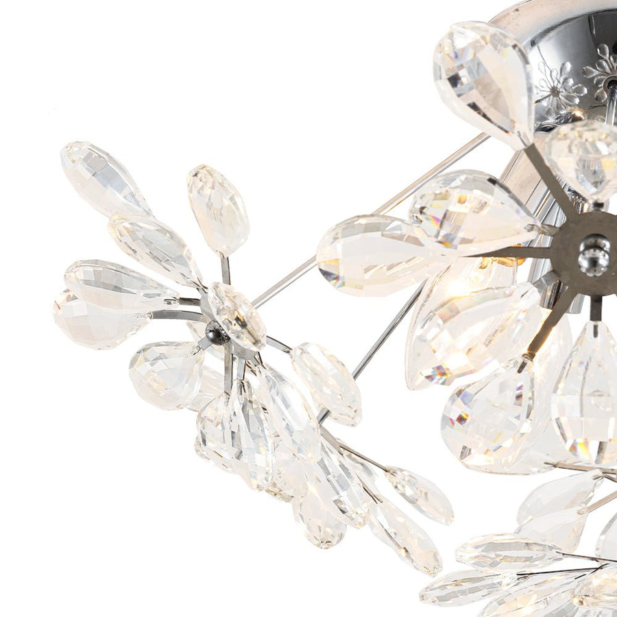 LightFixturesUSA - 4 - Light Bloom Dandelion Crystal Sputnik Semi Flush Mount - Ceiling Light - Chrome - 