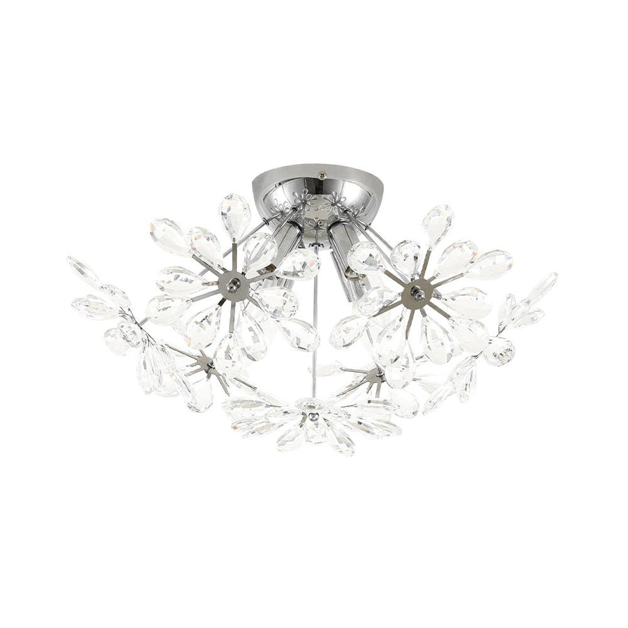 LightFixturesUSA - 4 - Light Bloom Dandelion Crystal Sputnik Semi Flush Mount - Ceiling Light - Chrome - 
