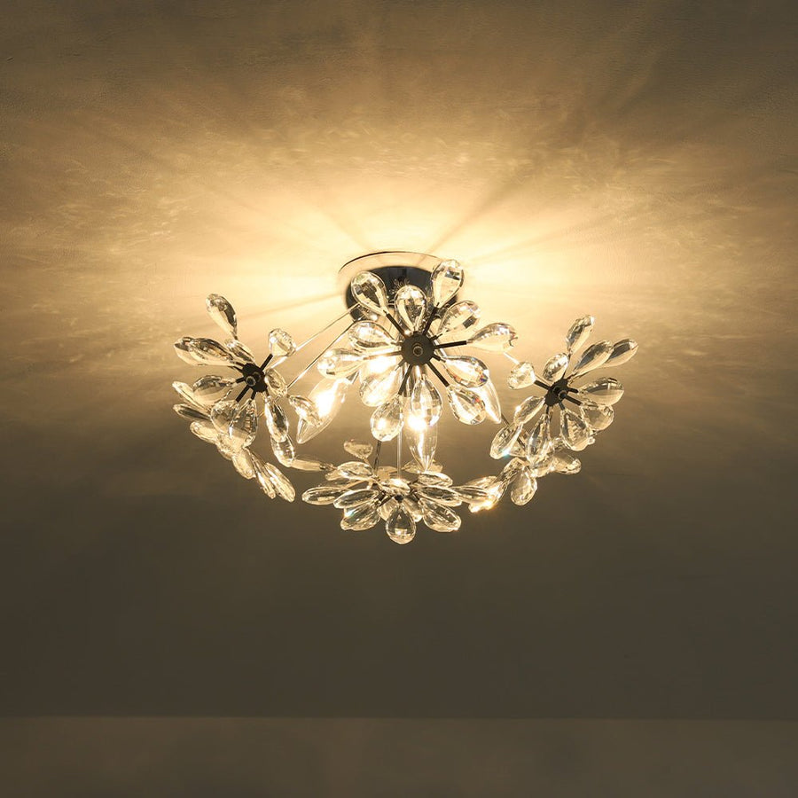 LightFixturesUSA - 4 - Light Bloom Dandelion Crystal Sputnik Semi Flush Mount - Ceiling Light - Chrome - 