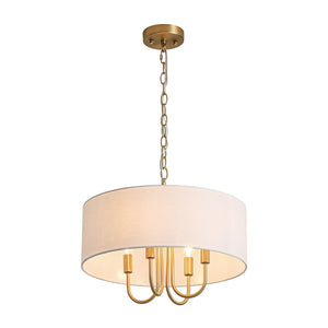 LightFixturesUSA - 4 - Light Brass Candle Style White Fabric Drum Cage Chandelier - Chandelier - 17.7 in - 