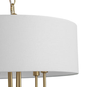 LightFixturesUSA - 4 - Light Brass Candle Style White Fabric Drum Cage Chandelier - Chandelier - 17.7 in - 