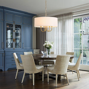 LightFixturesUSA - 4 - Light Brass Candle Style White Fabric Drum Cage Chandelier - Chandelier - 17.7 in - 