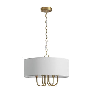 LightFixturesUSA - 4 - Light Brass Candle Style White Fabric Drum Cage Chandelier - Chandelier - 17.7 in - 