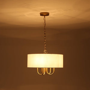 LightFixturesUSA - 4 - Light Brass Candle Style White Fabric Drum Cage Chandelier - Chandelier - 17.7 in - 