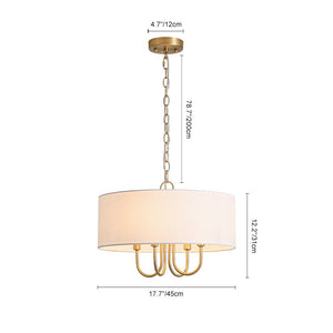 LightFixturesUSA - 4 - Light Brass Candle Style White Fabric Drum Cage Chandelier - Chandelier - 17.7 in - 