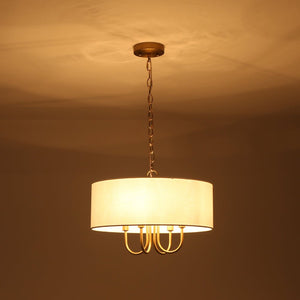 LightFixturesUSA - 4 - Light Brass Candle Style White Fabric Drum Cage Chandelier - Chandelier - 17.7 in - 