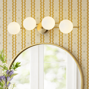 LightFixturesUSA-4-Light Brass Tiered Opal Glass Globe Linear Vanity Wall Sconce-Wall Sconce-27.6 in-