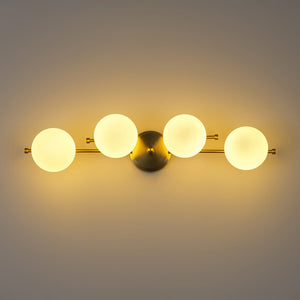 LightFixturesUSA-4-Light Brass Tiered Opal Glass Globe Linear Vanity Wall Sconce-Wall Sconce-27.6 in-