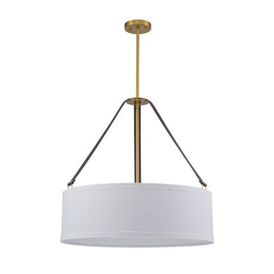 LightFixturesUSA - 4 - Light Brass White Linen Wide Drum Cage Pendant Light - Chandelier - 24.8 in. - 