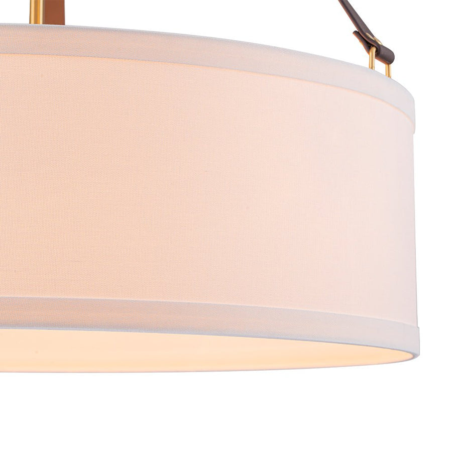 LightFixturesUSA - 4 - Light Brass White Linen Wide Drum Cage Pendant Light - Chandelier - 24.8 in. - 