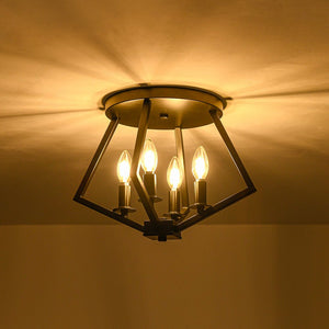 LightFixturesUSA - 4 - light Candle Style Black Simple Geometric Lantern Semi Flush - Ceiling Light - Black - 