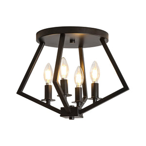 LightFixturesUSA - 4 - light Candle Style Black Simple Geometric Lantern Semi Flush - Ceiling Light - Black - 