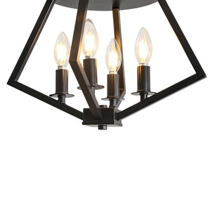 LightFixturesUSA - 4 - light Candle Style Black Simple Geometric Lantern Semi Flush - Ceiling Light - Black - 